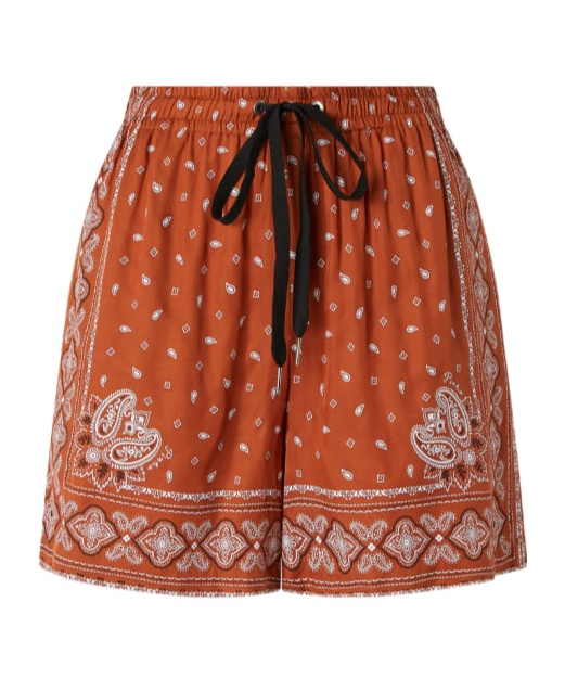 Pinko Viscose Shorts With Bandana Print In Brown