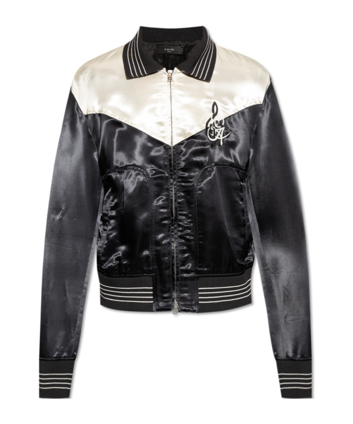Shop Amiri Logo-embroidered Bomber Jacket In Black