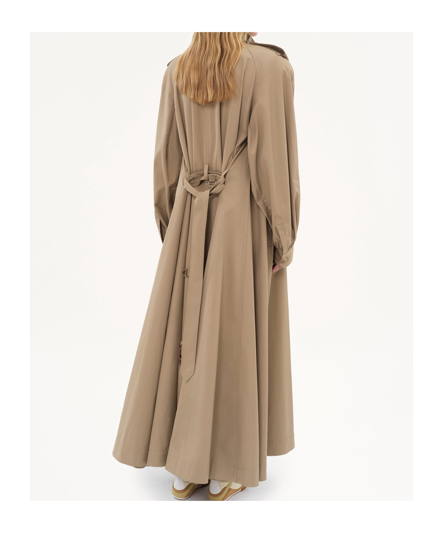 Chloé Long Trench Coat With Stand-up Collar In Cotton Gabardine In Nude