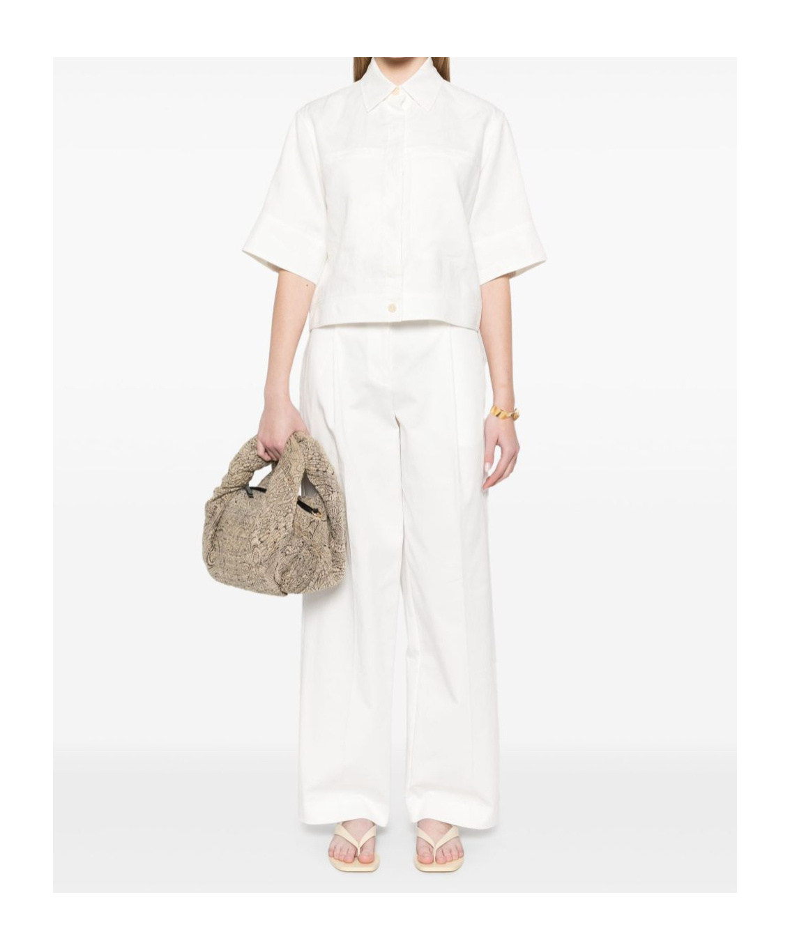 Max Mara Linen Shirt With Collared Neck And Cropped In White