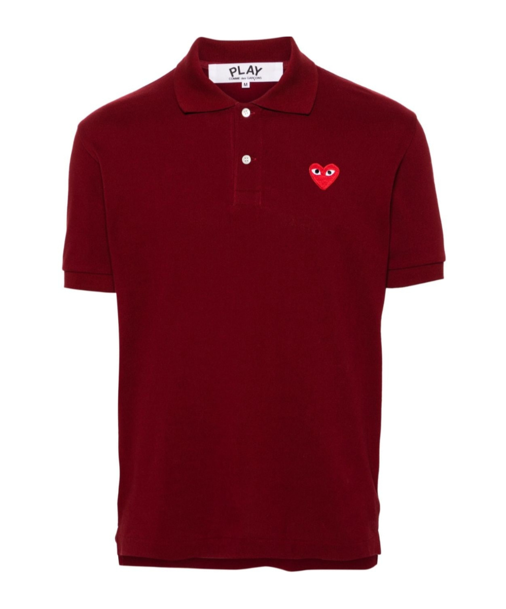 Comme Des Garçons Heart-patch Cotton Polo Shirt In Red