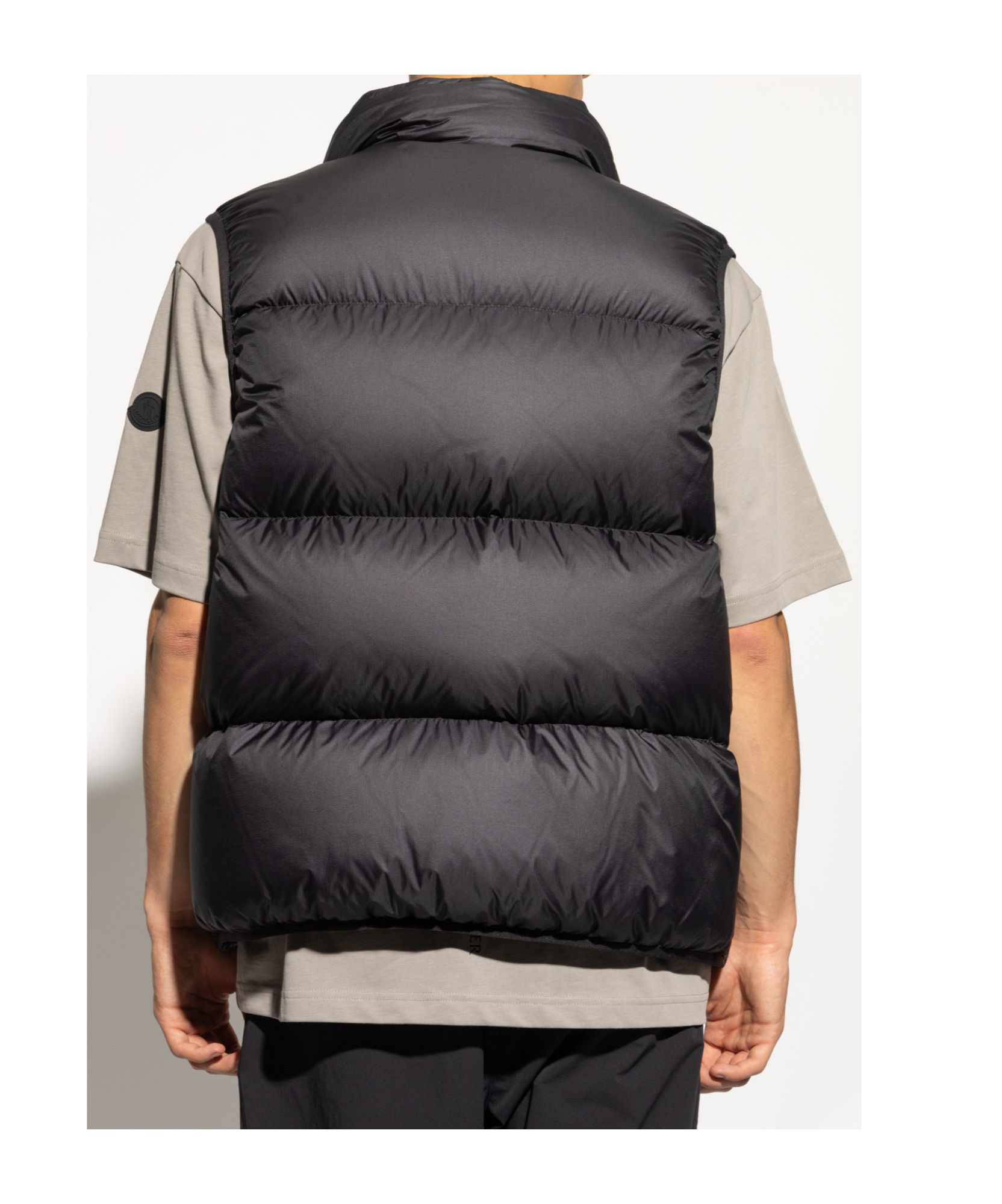Moncler Logo Patch Hooded Down Gilet In Blue
