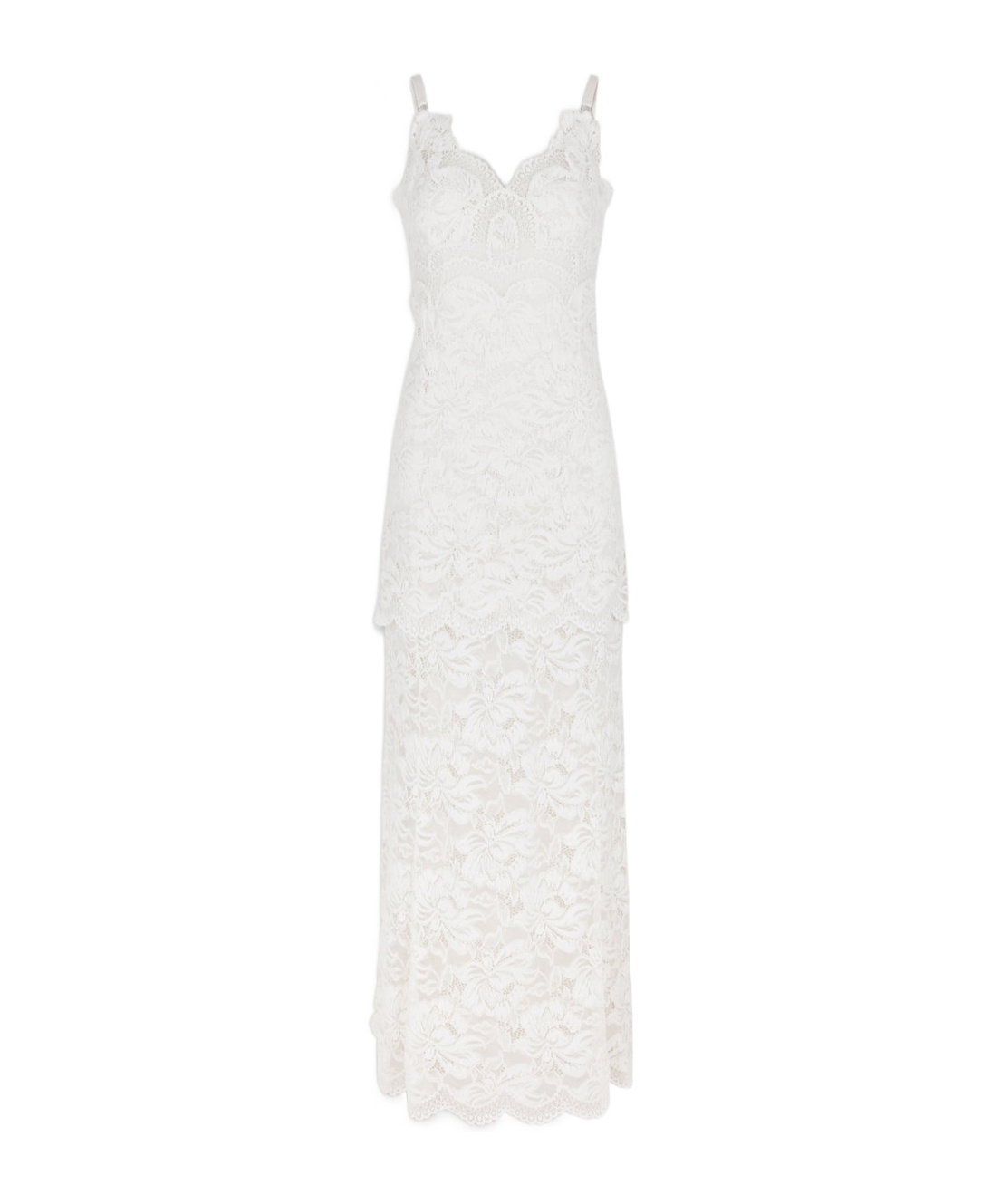 Rabanne Ivory White Long Dress With Lace-effect In White
