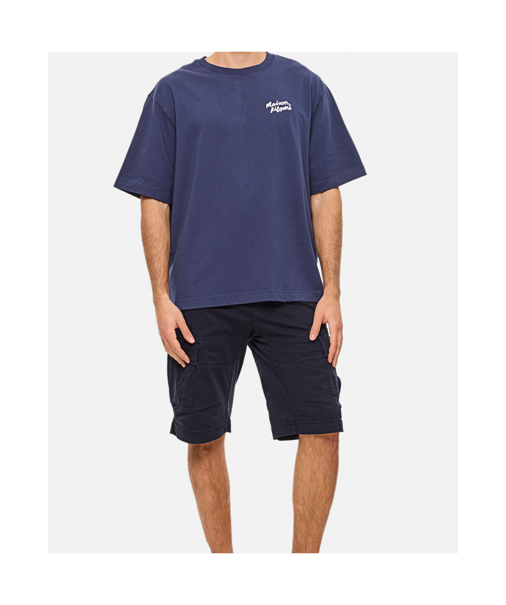 Maison Kitsuné Maison Kitsune Handwriting Embroidery Oversize Tee In Blue