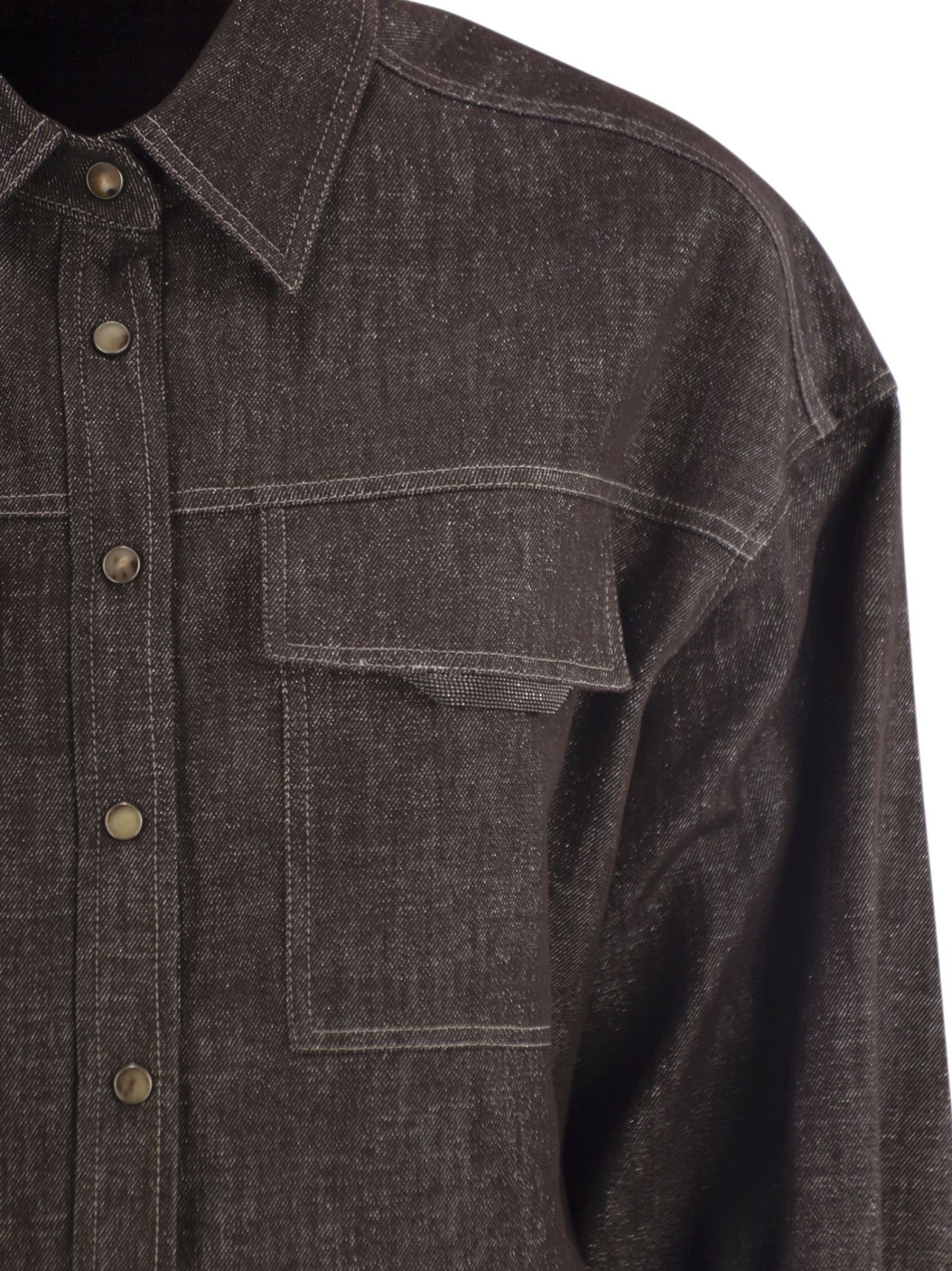 Brunello Cucinelli Long Sleeve Denim Shirt In Brown
