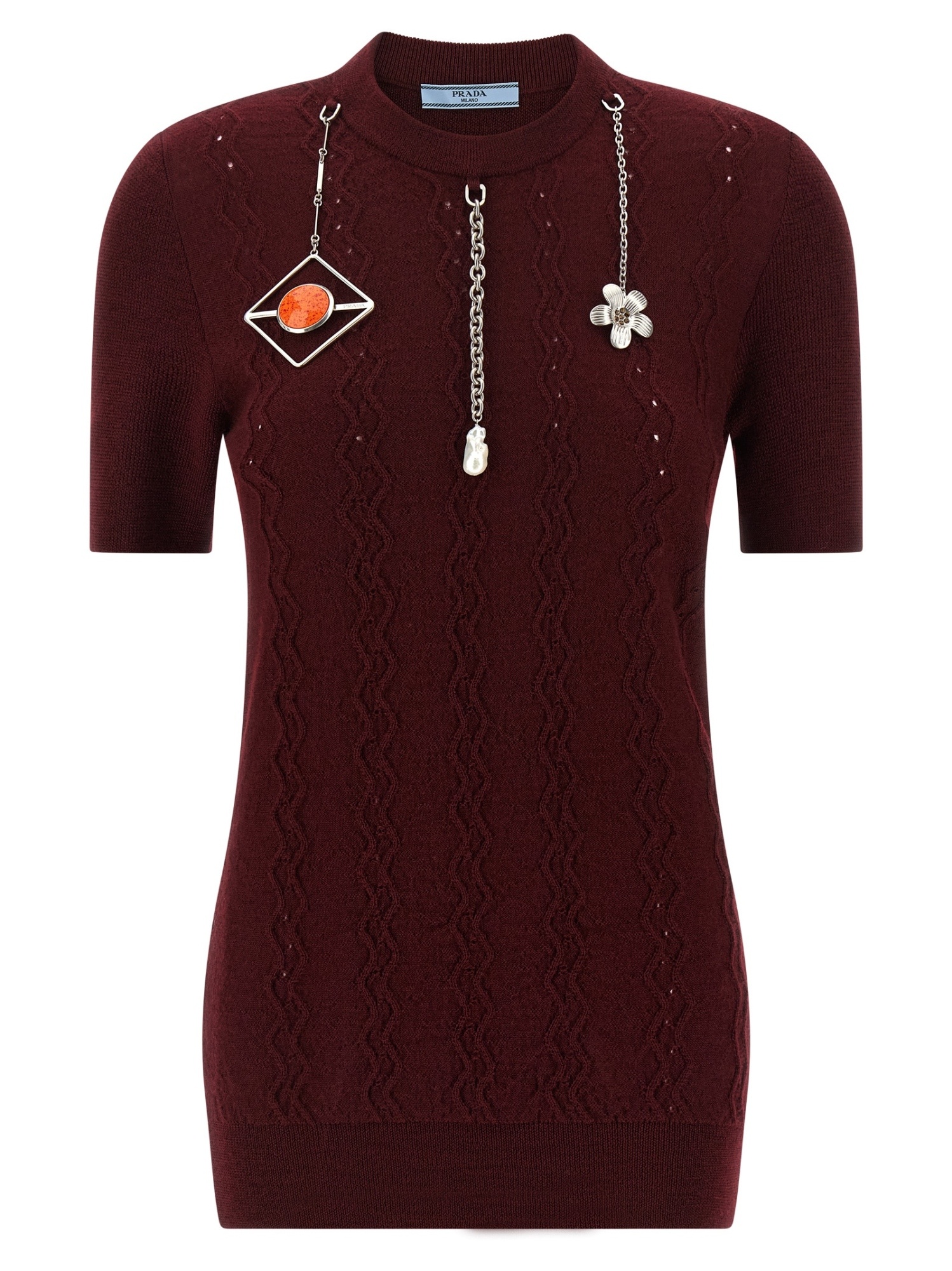 Prada Charm-detailed Knit Wool Top In Burgundy