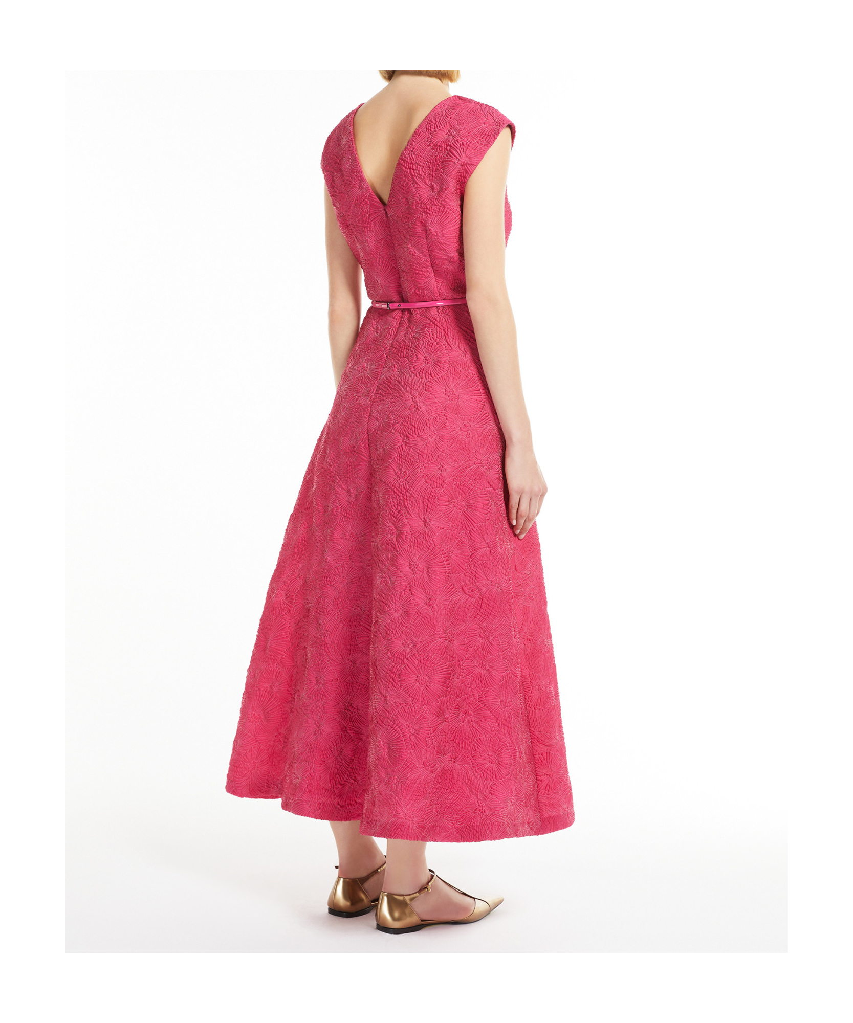 Max Mara A-line Midi Dress With Deep V-neckline In Pink