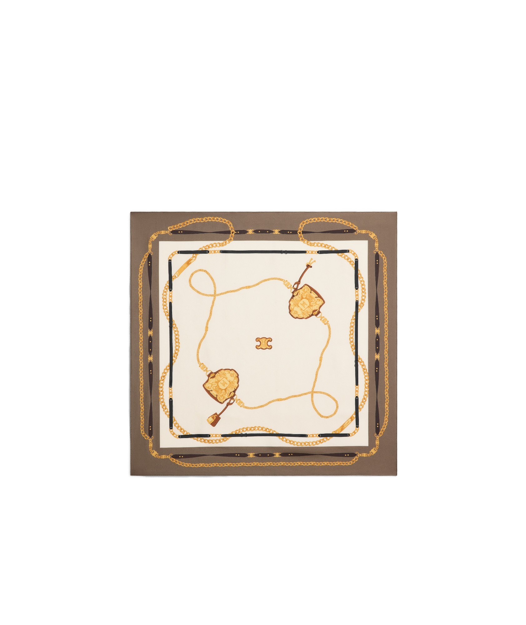 Celine Twill Mulberry Silk Heraldic Square In White