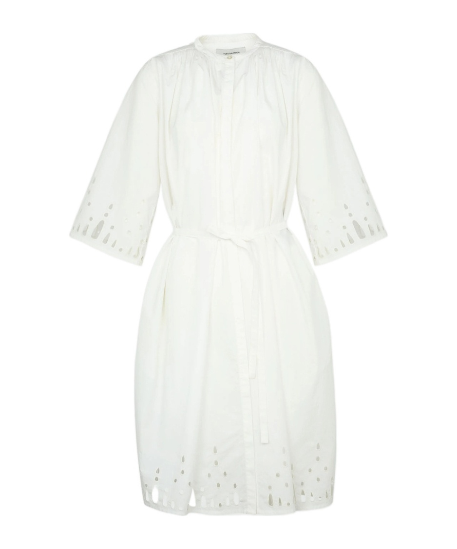 Yves Salomon Poplin Midi Dress In White