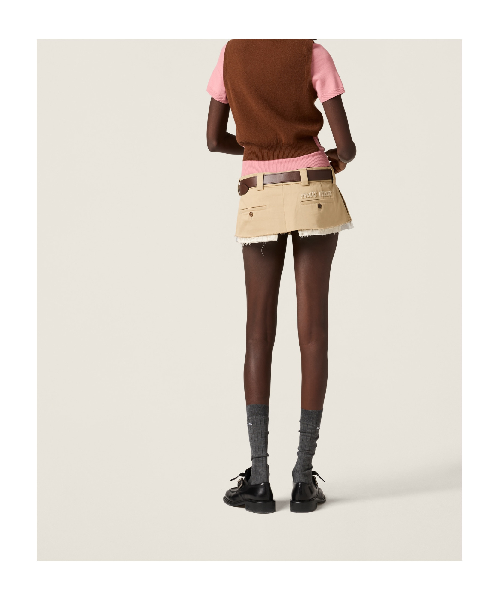 Miu Miu Short-sleeved Cashmere Polo Sweater In Brown