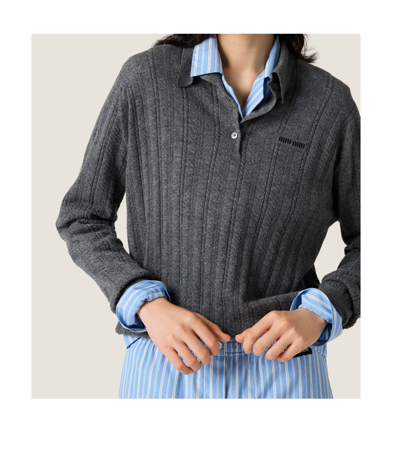 Miu Miu Cashmere Polo Sweater In Gray