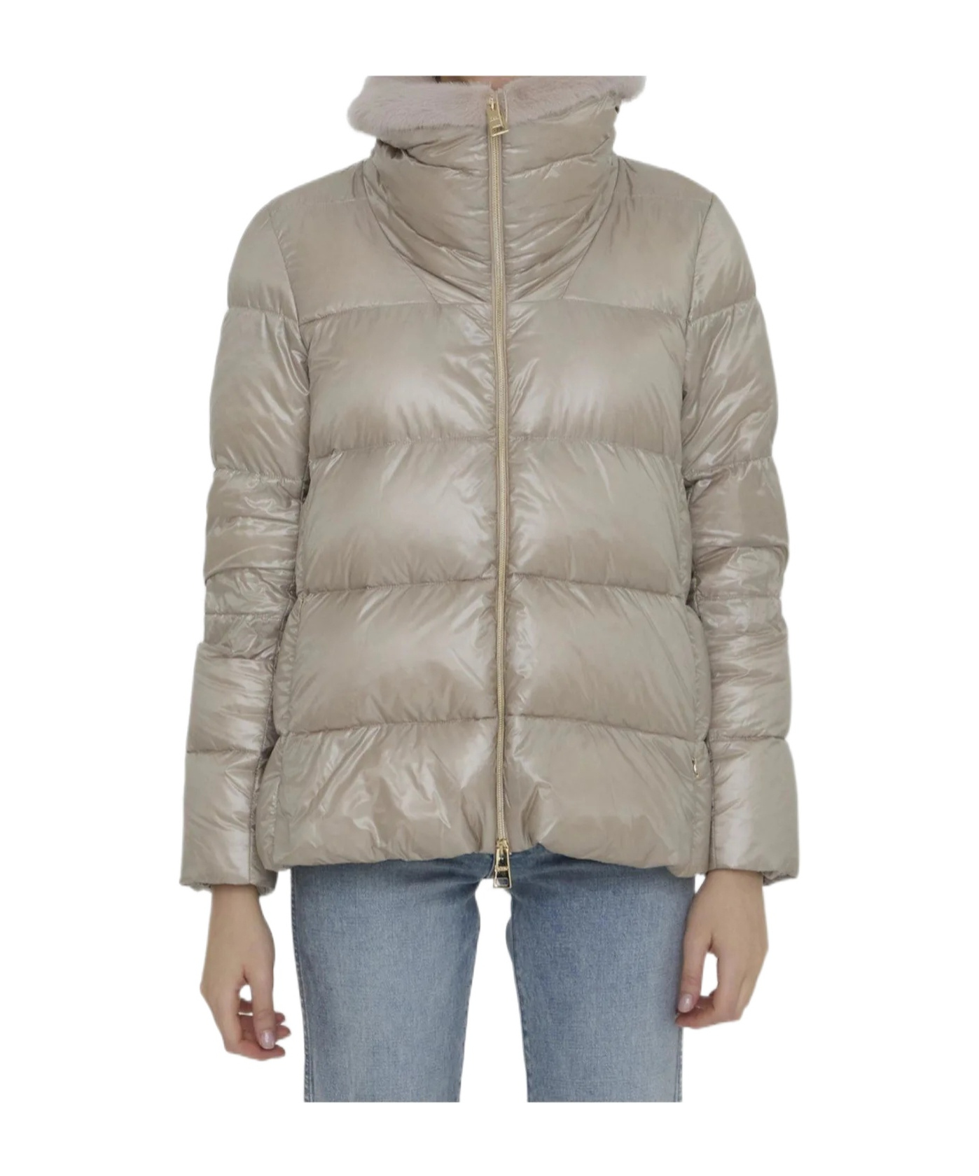 Herno Down Jacket In Nylon And Eco-fur In Gray