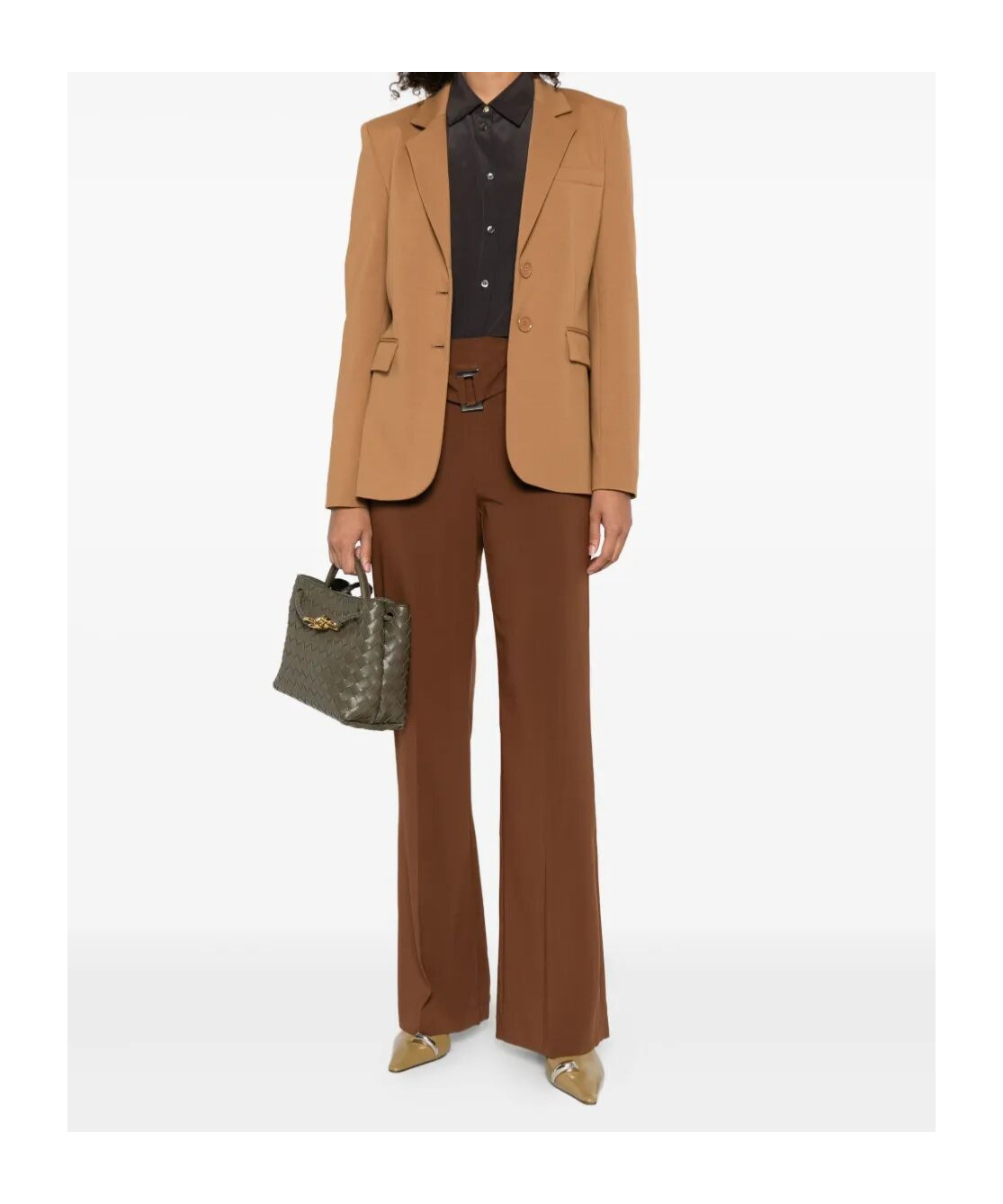 Patrizia Pepe Buckle-fastening Wide-leg Trousers In Brown