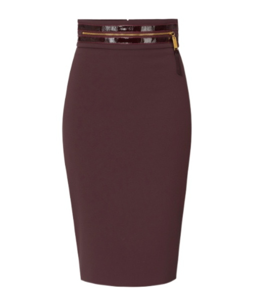 Elisabetta Franchi Merlot Midi Skirt With Front Zip In Purple