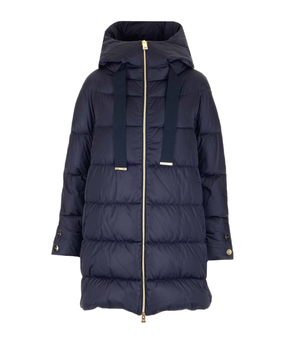 Herno Long Blue Down Jacket With Hood In Satin Woman In Black