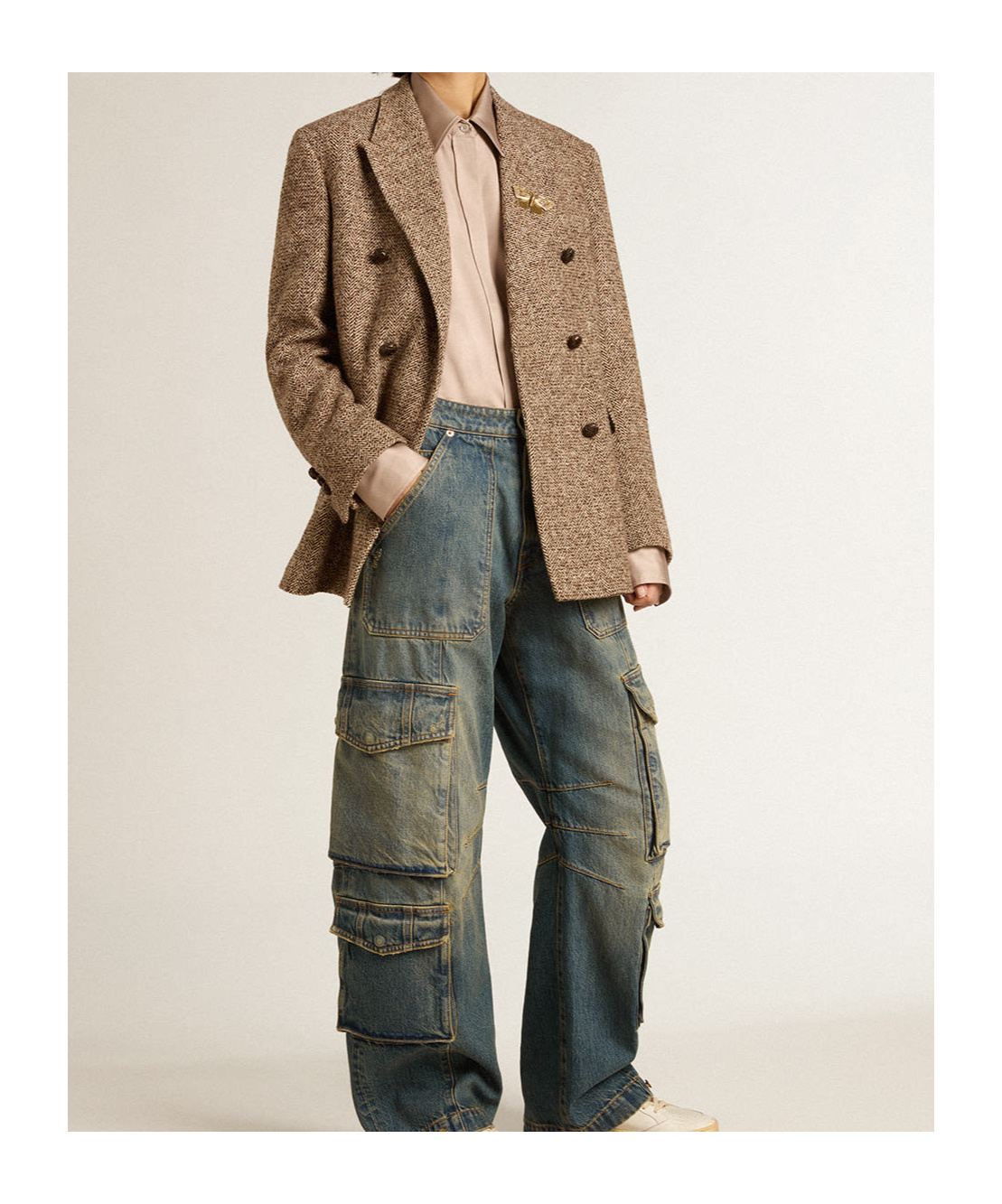 Golden Goose Batilda Boyfriend Satin-finish Shirt In Nude