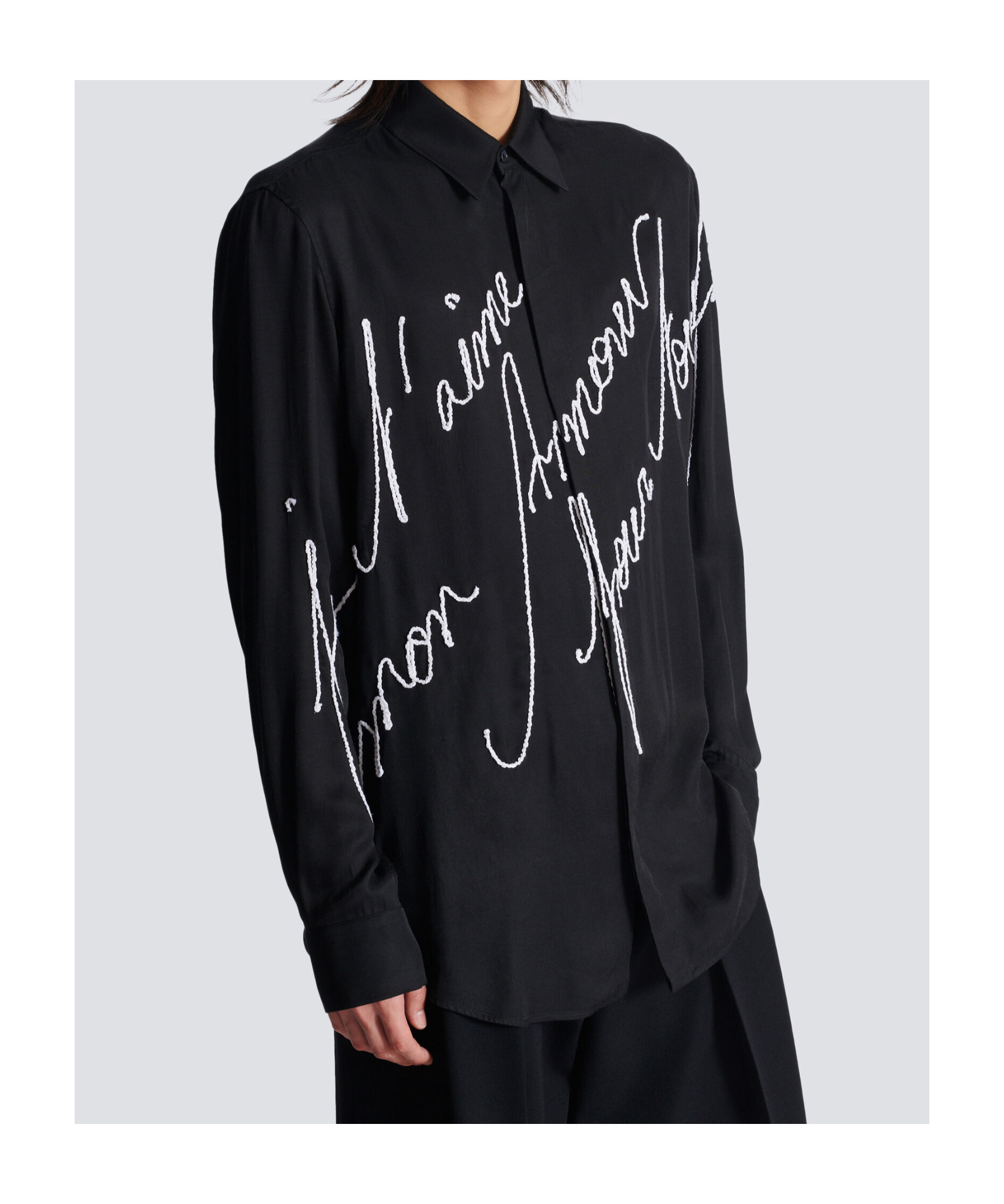Balmain Love Letter Embroidered Shirt In Black