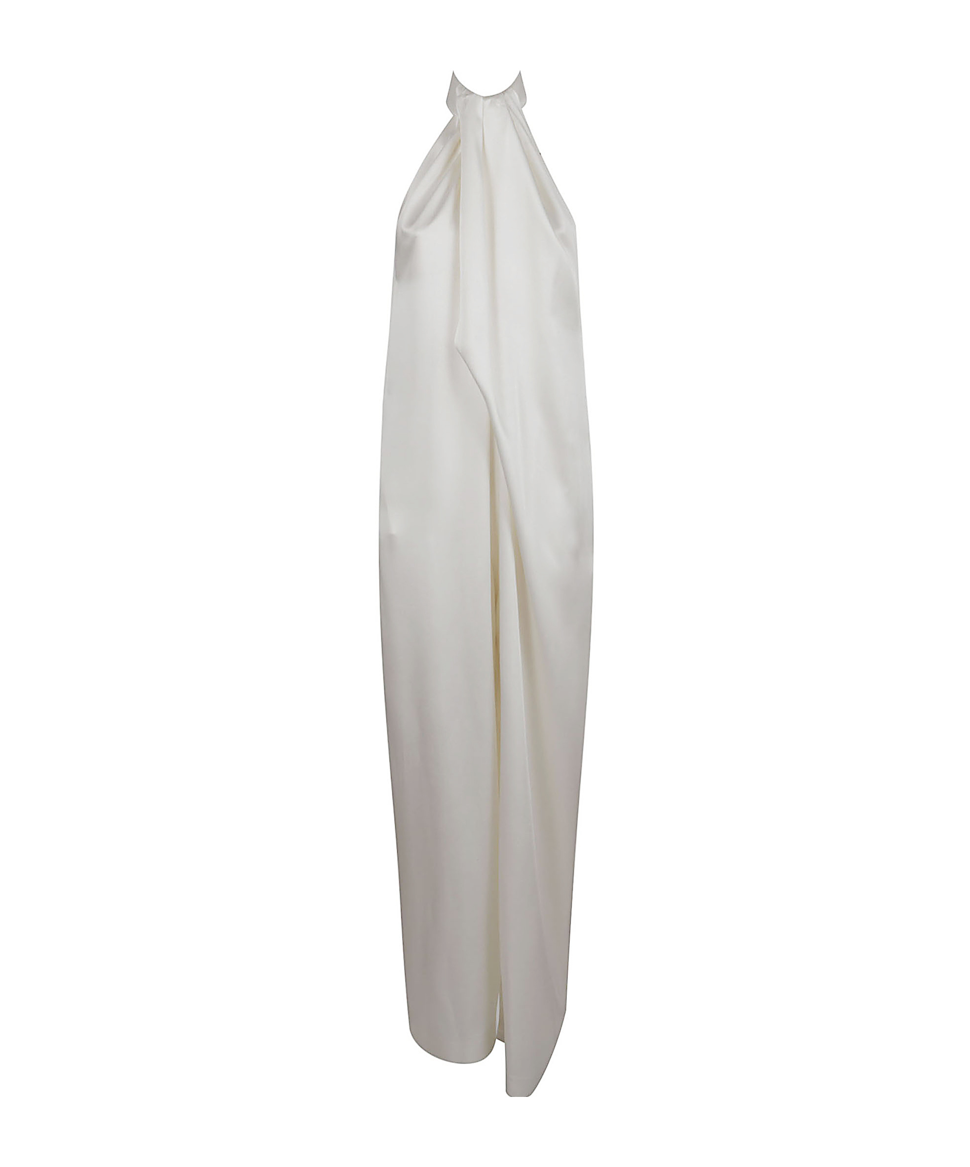 Stella Mccartney Shiny Satin Jumpsuit With Crossover Halterneck In White