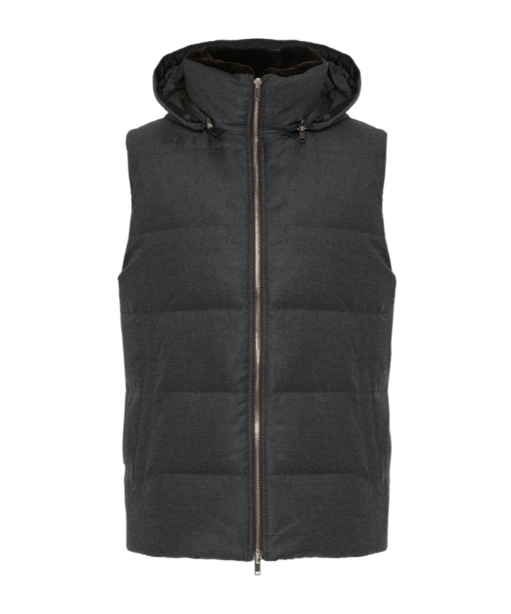 Yves Salomon Down Gilet Made With Loro Piana Fabric With Mink Fur Trim In Gray