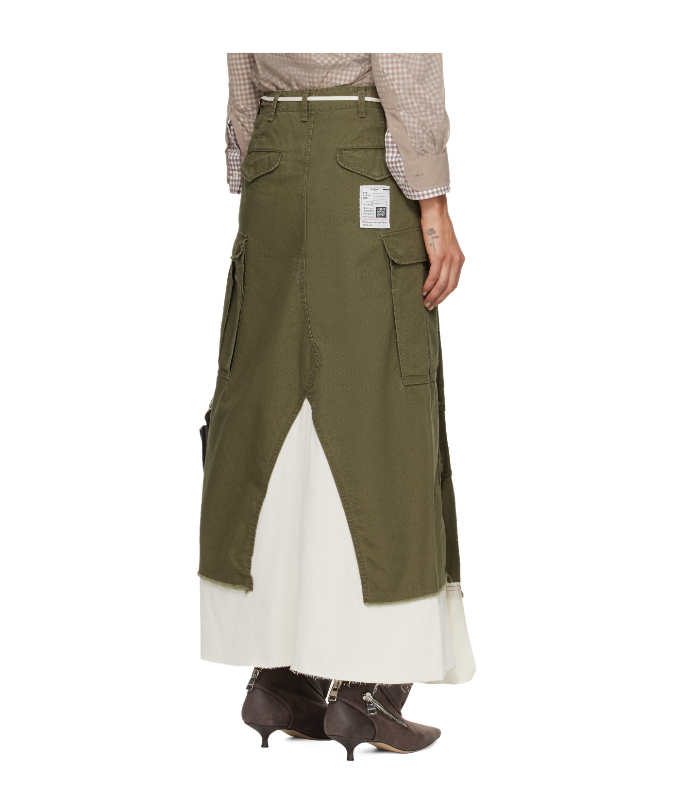 Miharayasuhiro Distressed Cotton Cargo Skirt In Brown