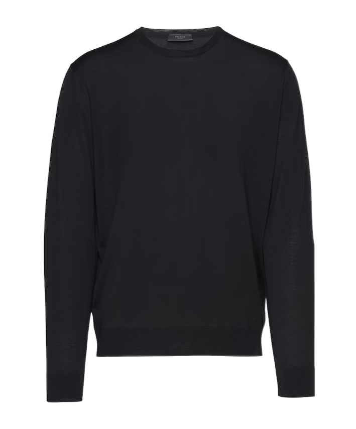 Prada Knitted Crew Neck Sweater In Black