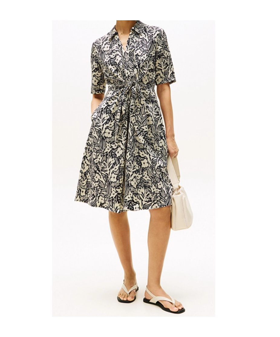 Tommy Hilfiger Relaxed Midi Linen Blend Shirt Dress In Multi