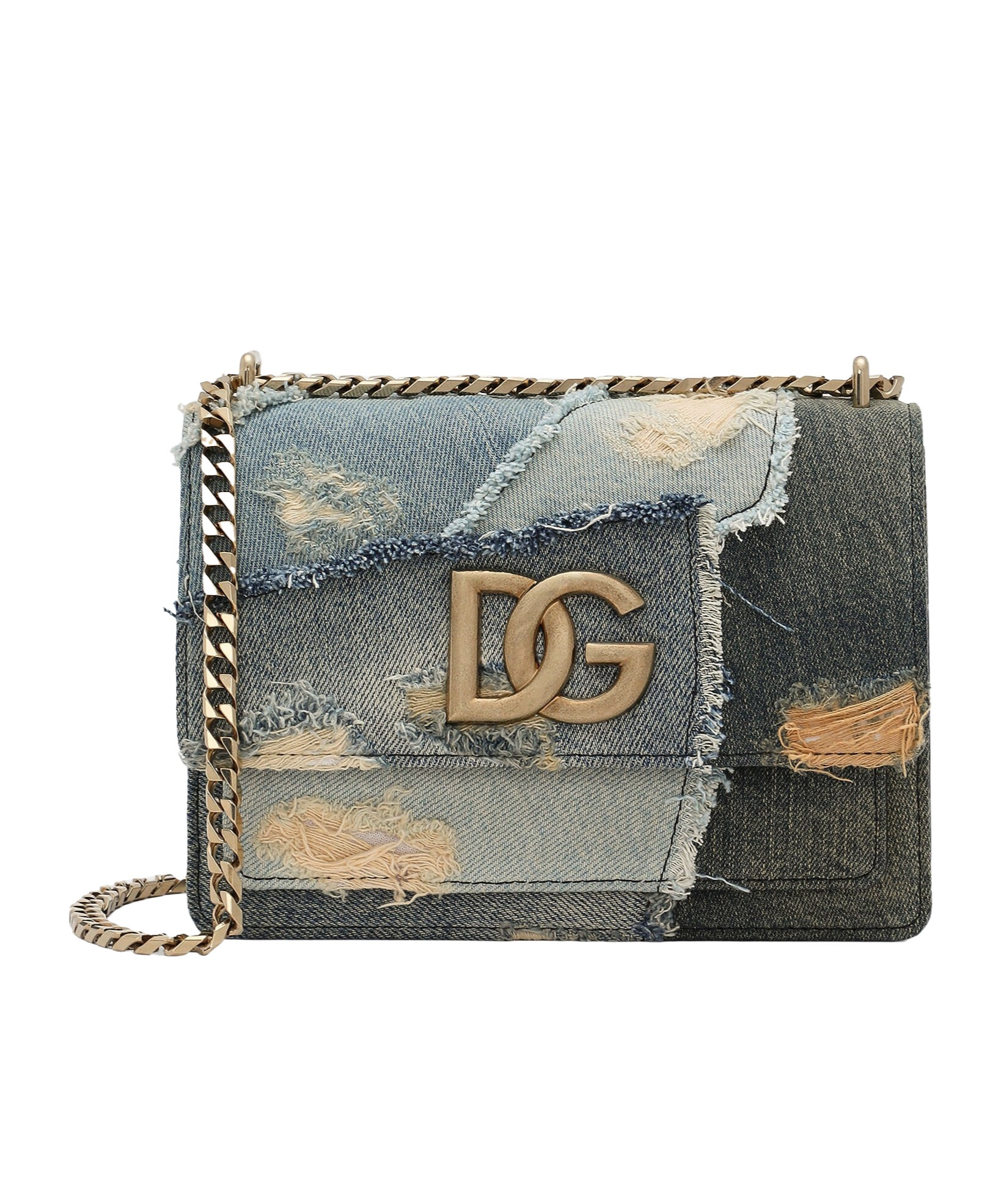 DOLCE & GABBANA LOGO PLAQUE DENIM PATCHWORK CROSS BODY BAG