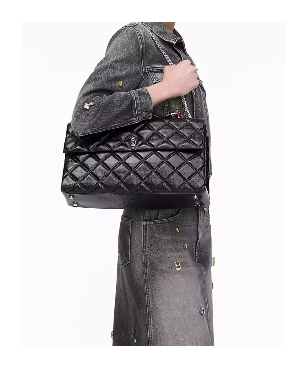 Marc Jacobs The Xl Dual Chain Diamond Quilted Convertible Leather Shoulder Bag In Black