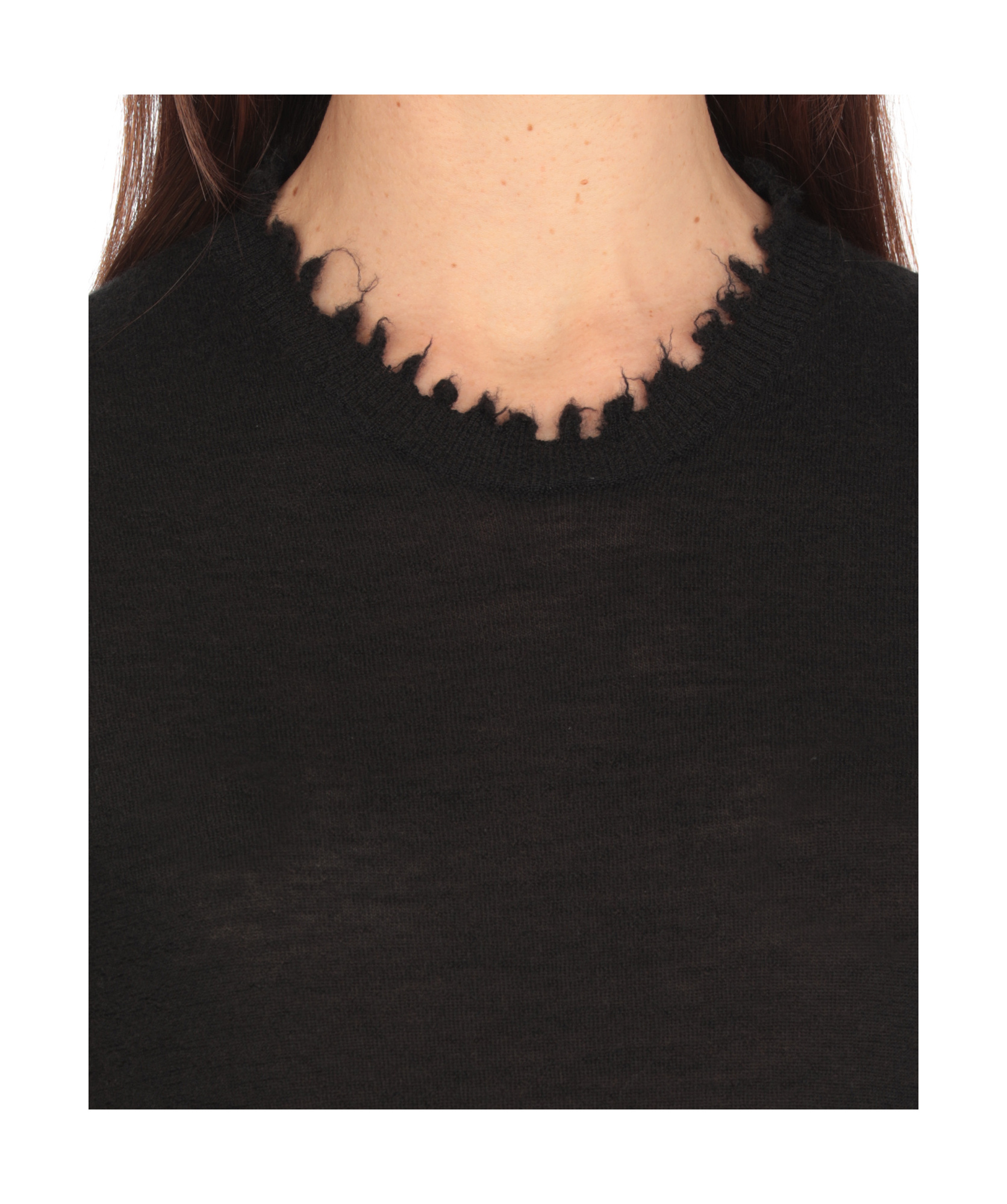 Uma Wang Cashmere Pullover With Ripped Ribbed Trims In Black