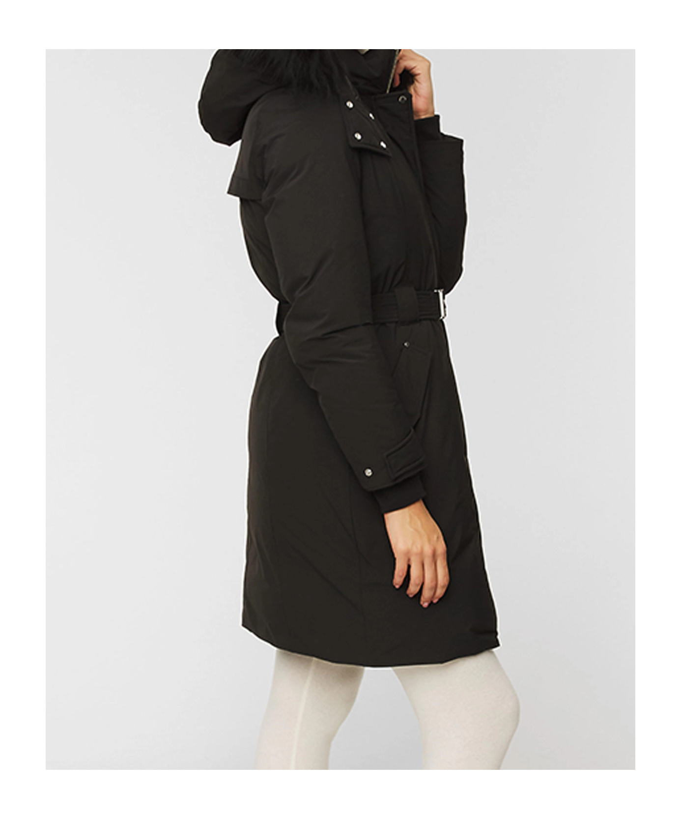 Woolrich Belted Waist Hooded Padded Coat In Black