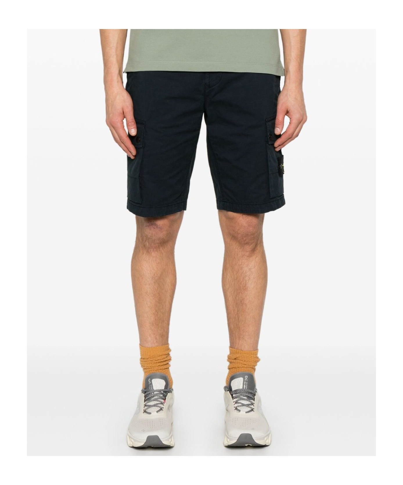 Stone Island Blue Shorts With Elastic Drawstring Waist And Logo Patch On The Front In Cotton Man In Blue