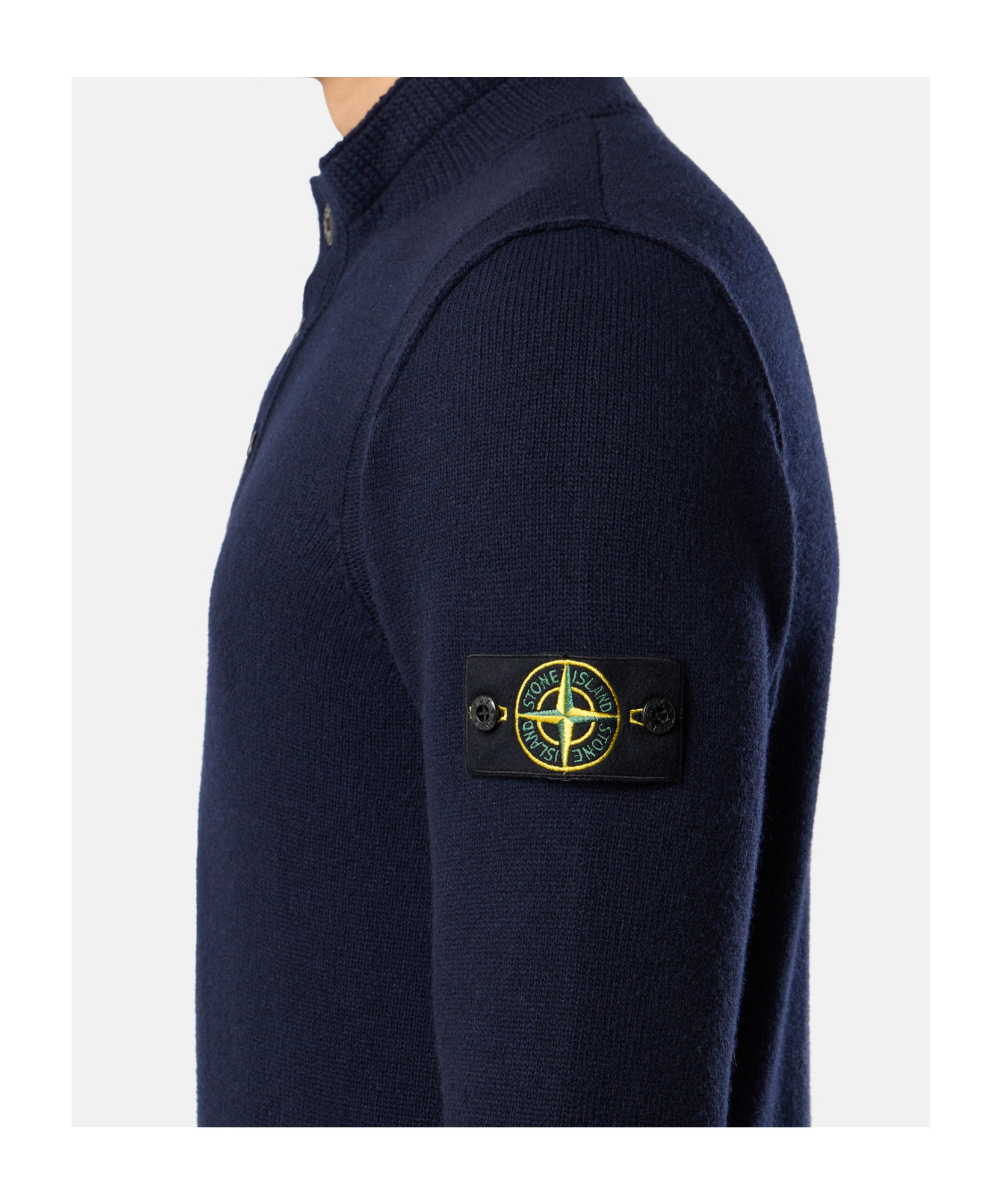 Stone Island Long Sleeve Knit Sweater With Removable Patch In Blue
