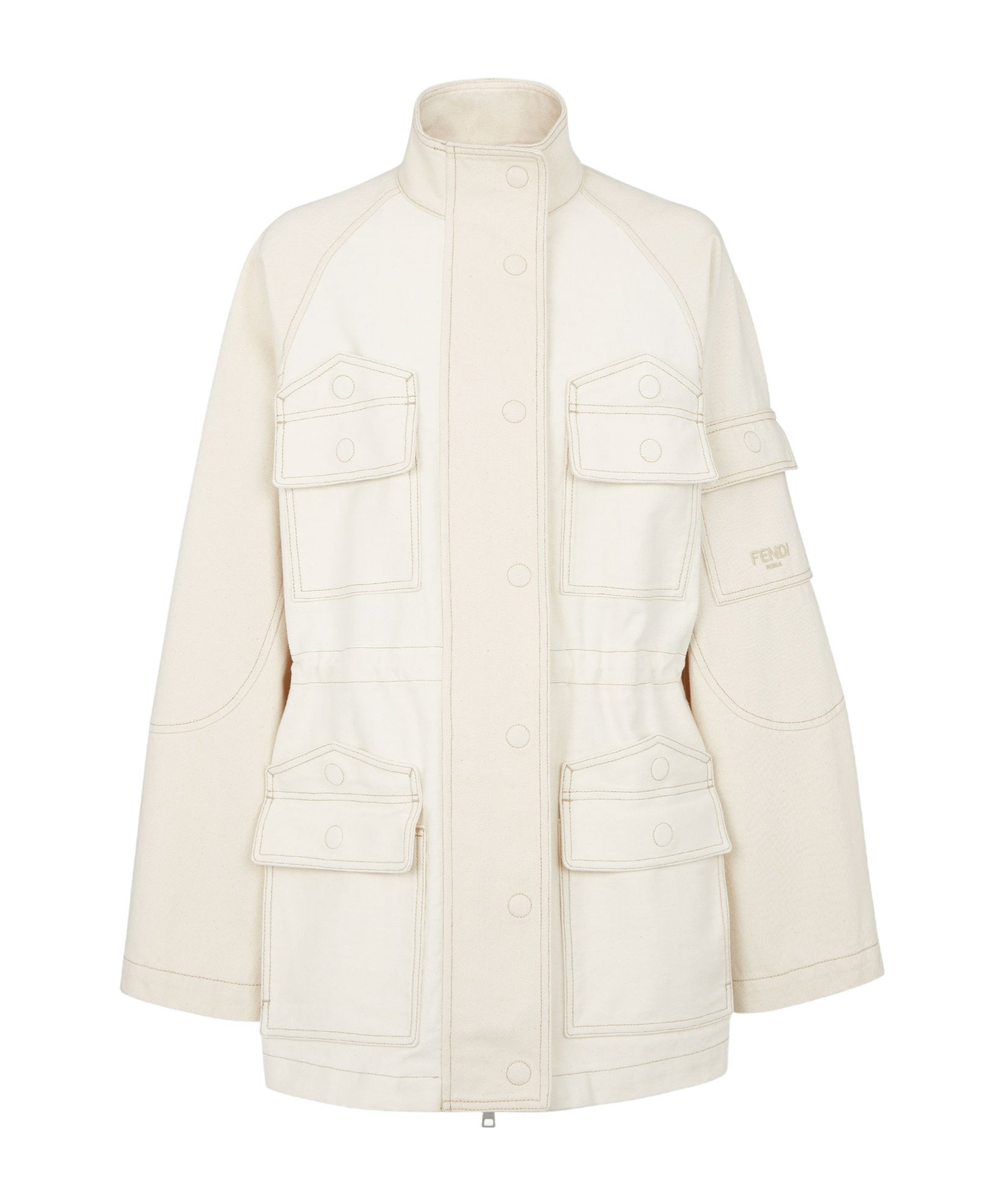 Shop Fendi Denim Bomber Jacket In White