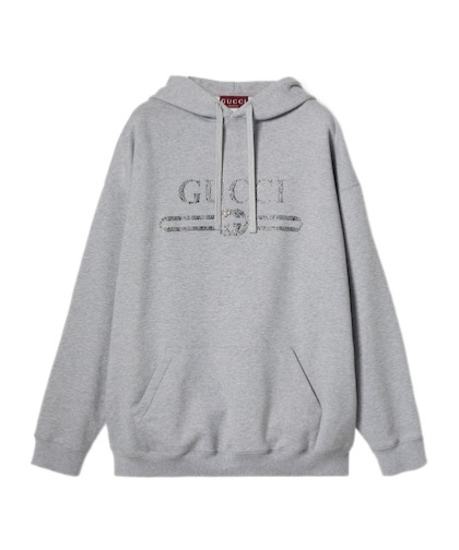 Gucci Men Rhinestone Hoodie In Gray