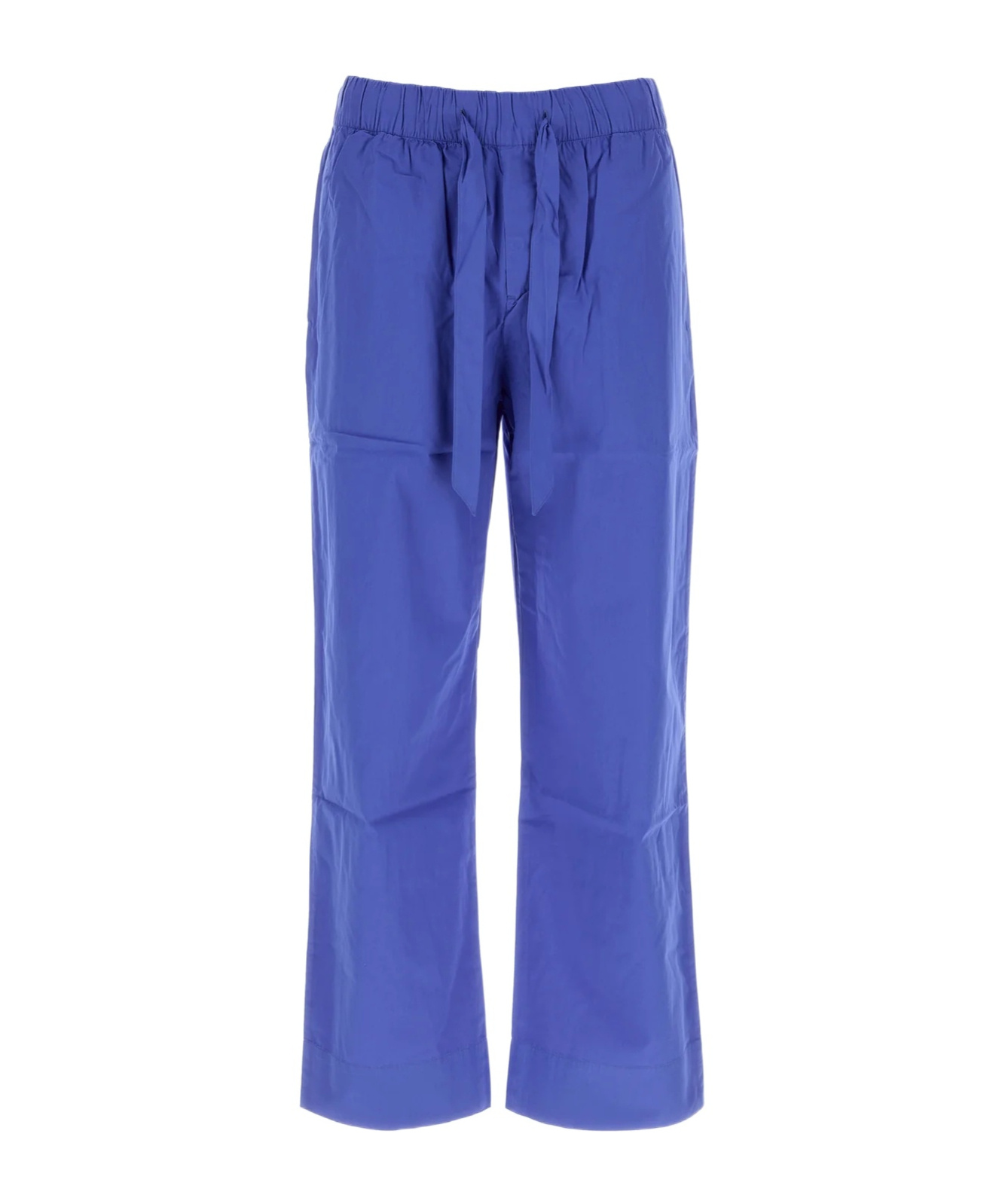 Tekla Cotton Cropped Pyjama Trousers Wide Leg In Blue