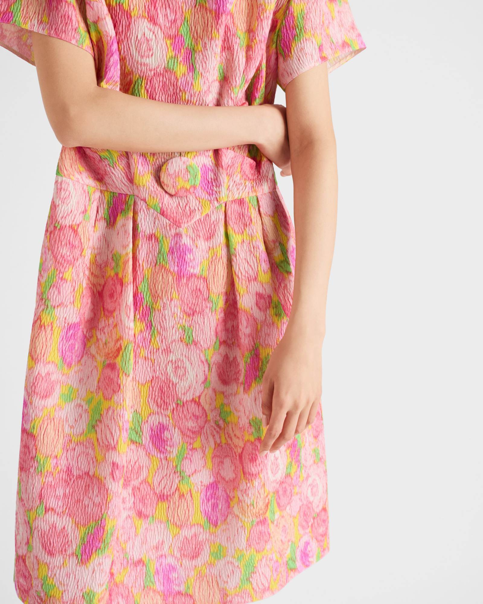 Prada Floral Print Silk Blend Knee-length Dress In Pink