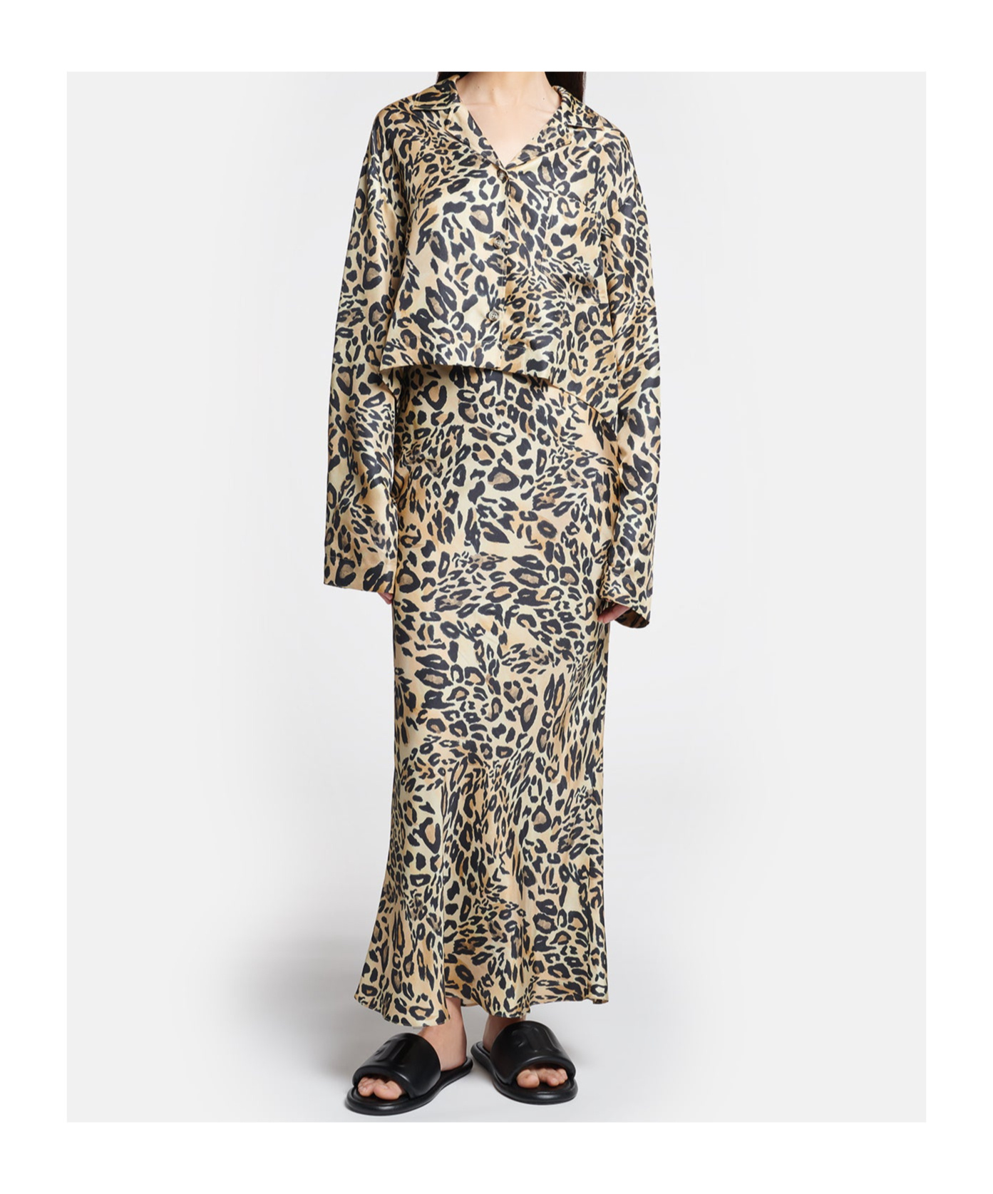 Nanushka Vally Shirt In Animalier Silk In Nude