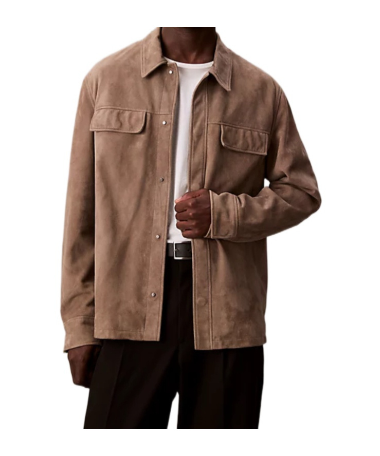Calvin Klein Suede Shirt Jacket In Brown