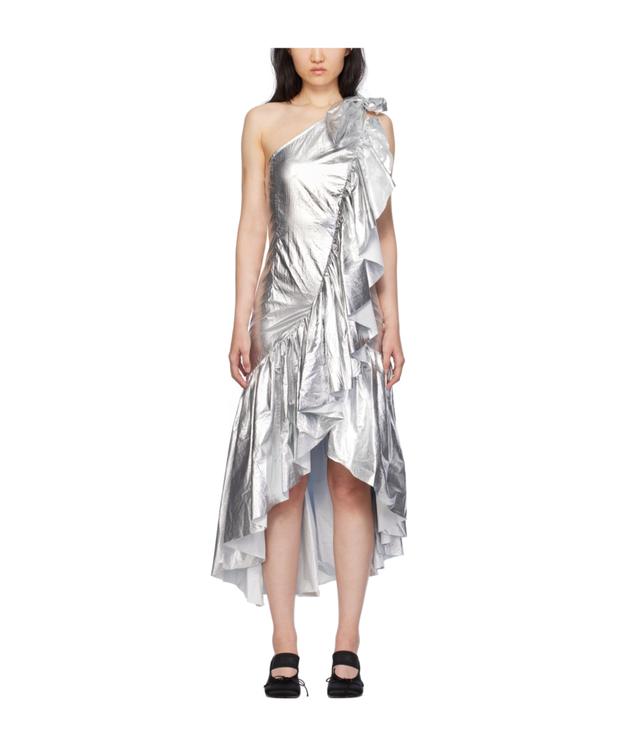 Shop Mm6 Maison Margiela Ruffled Off-shoulder Dress In Multicolor