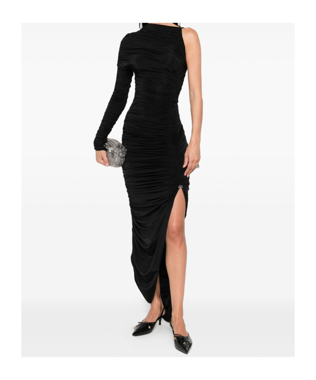 Mugler Knee Length Draped One-shoulder Dress In Black