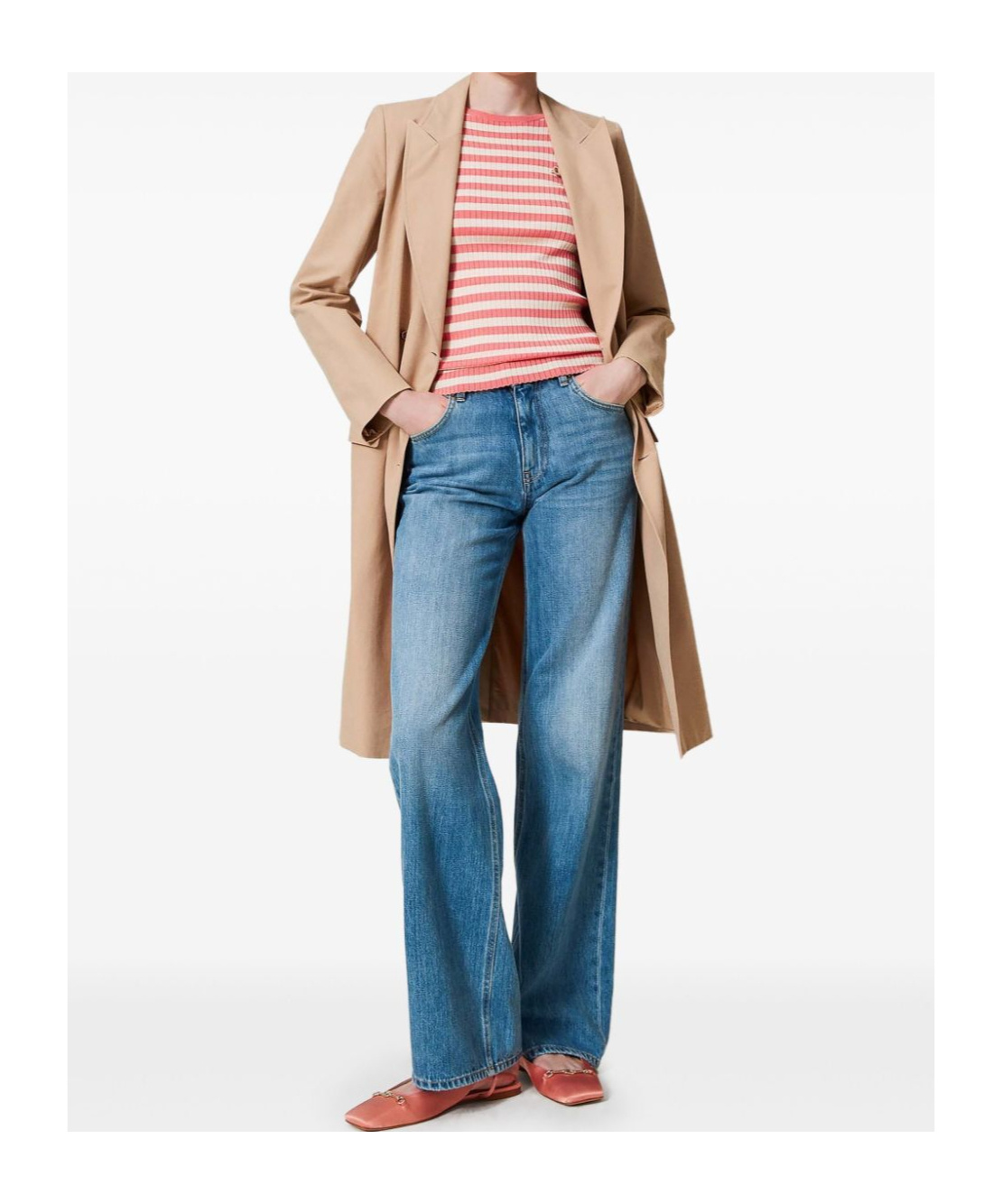 Twinset Twin-set Wide-leg Seasonal Denim Trousers With Classic Five-pocket Design In Blue