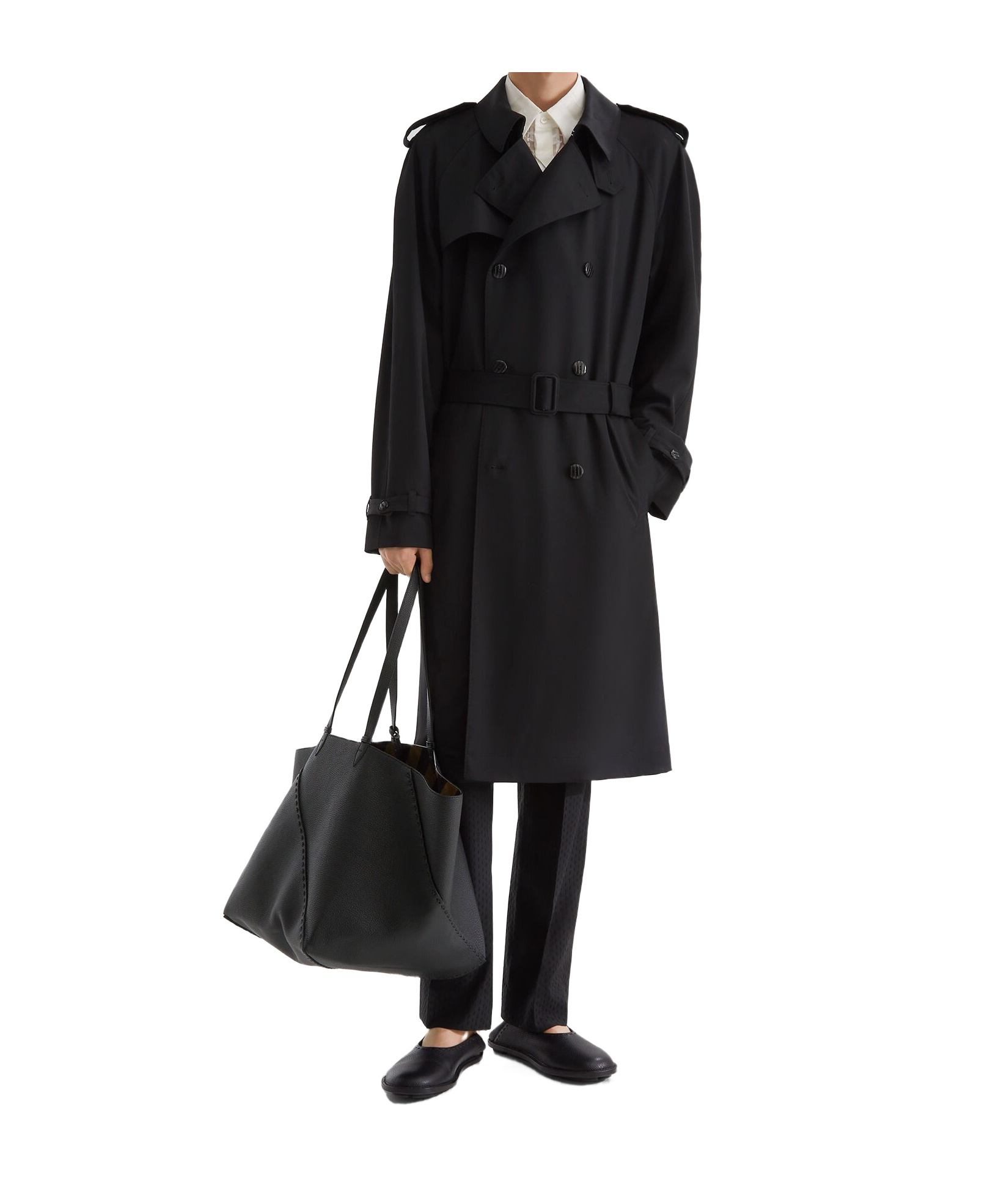 Fendi Shopping Bag Diagonal Selleria Large In Pelle In Black