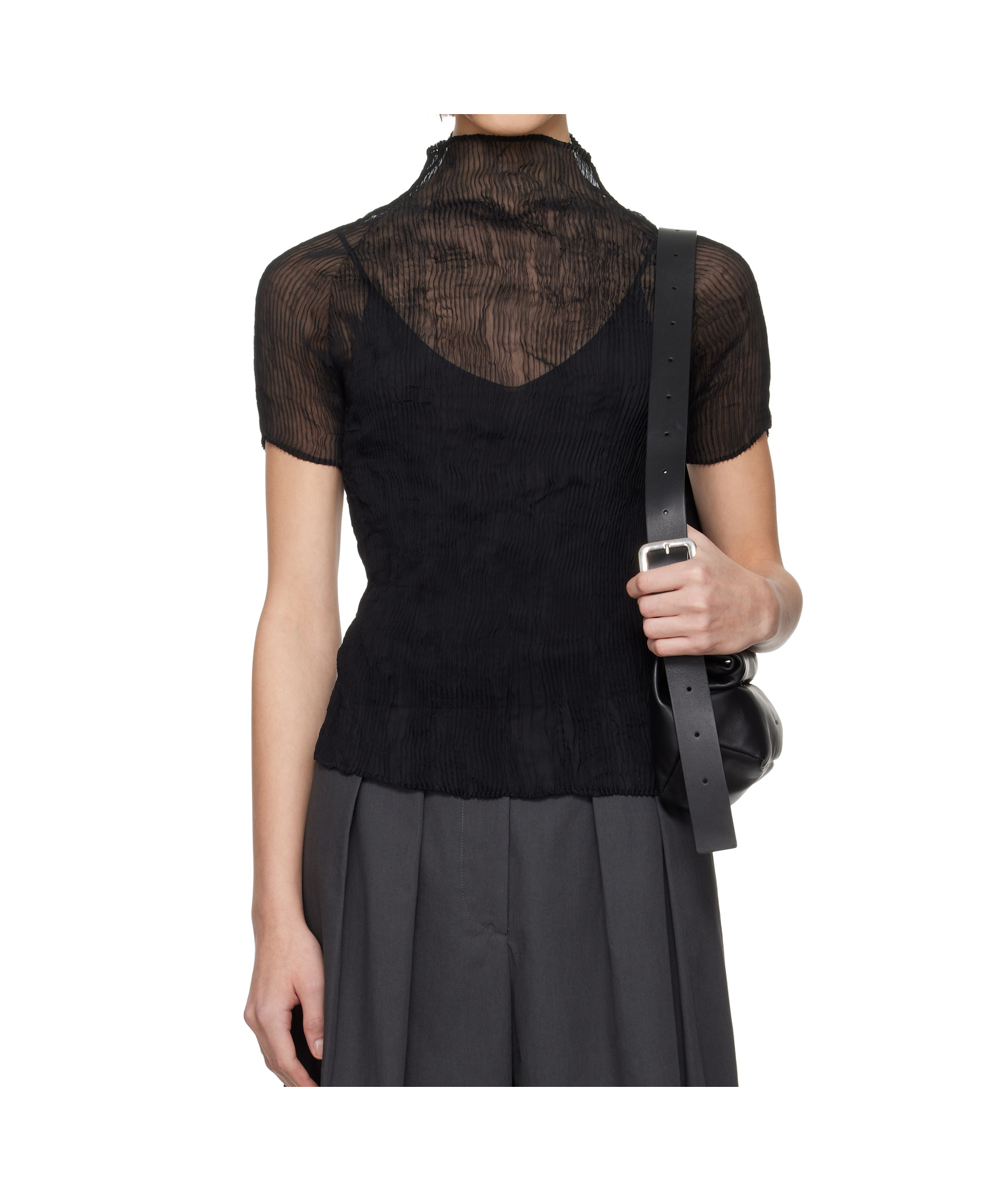 Issey Miyake High-necked Short-sleeved Top In Black