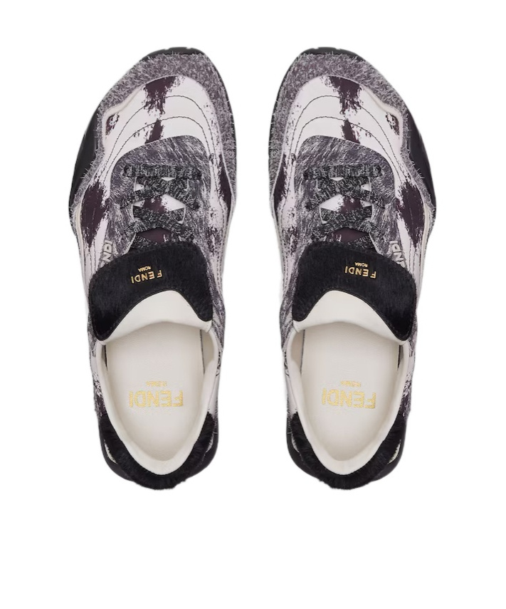 Fendi Wave Pulse Mixed-media Low-top Sneakers In Black
