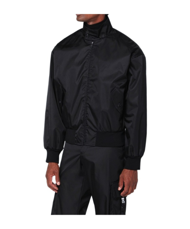 Prada Low-shoulder-sleeve Zip-front Jacket In Black