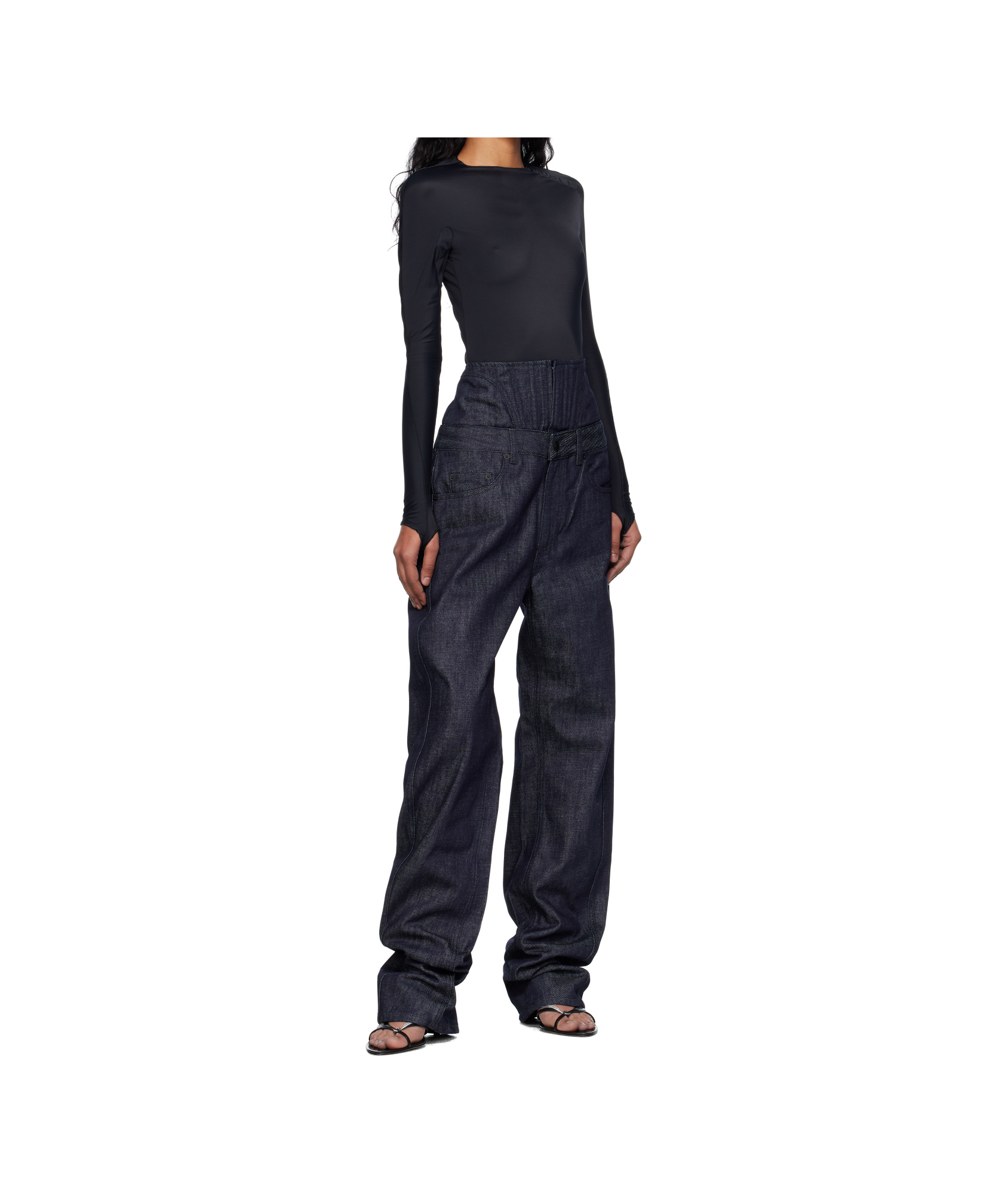 Mugler Logo-embossed Long-sleeved Bodysuit In Black