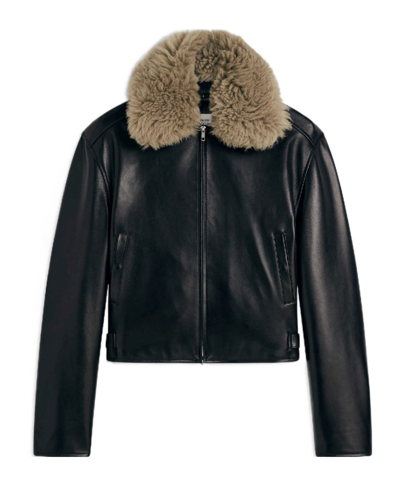 Phoebe Philo Cropped Leather Bomber Jacket In Black
