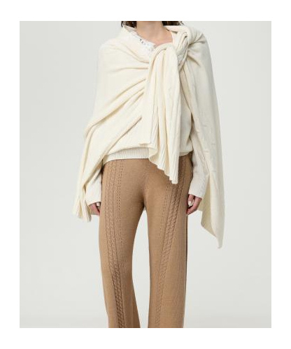 Ermanno Scervino Cozy Cable Knit Cape With Ribbed Hem In White