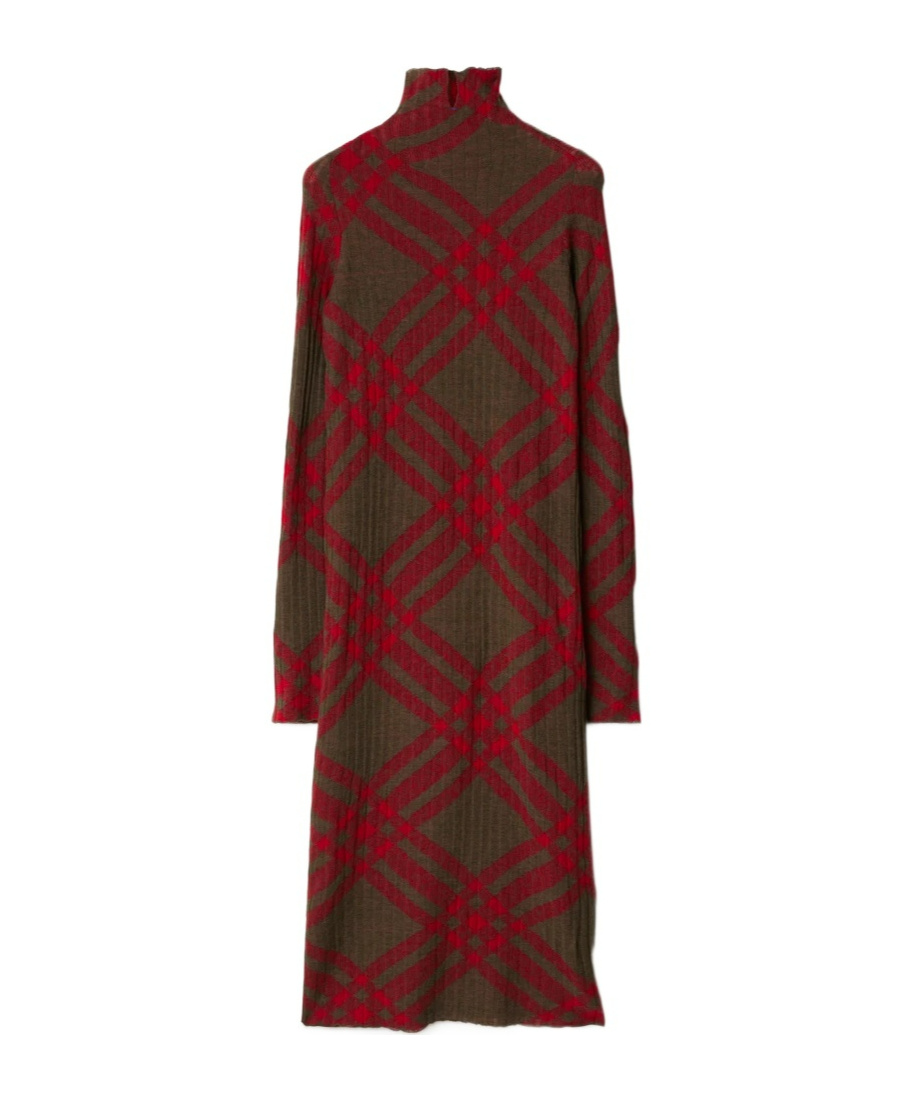 Shop Burberry Checkered Wool Blend Shift Dress In Red