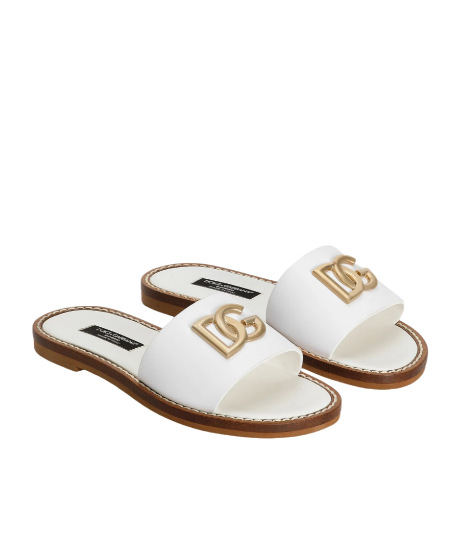 Dolce & Gabbana Logo Leather Sandals In White